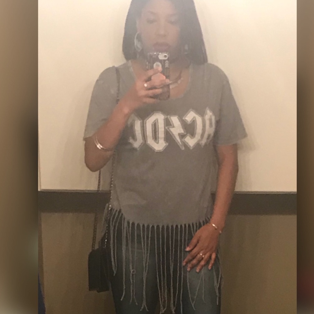 Gray ACDC Fringe Shirt Size M